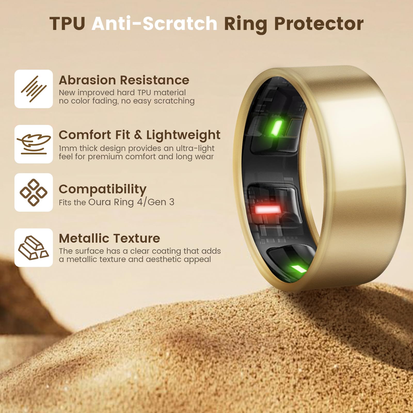 NewJourney Oura Ring Gen 4/3 Cover - TPU Anti-Scratch Protector, Size 8, Gold+Silver, Ideal for Workouts